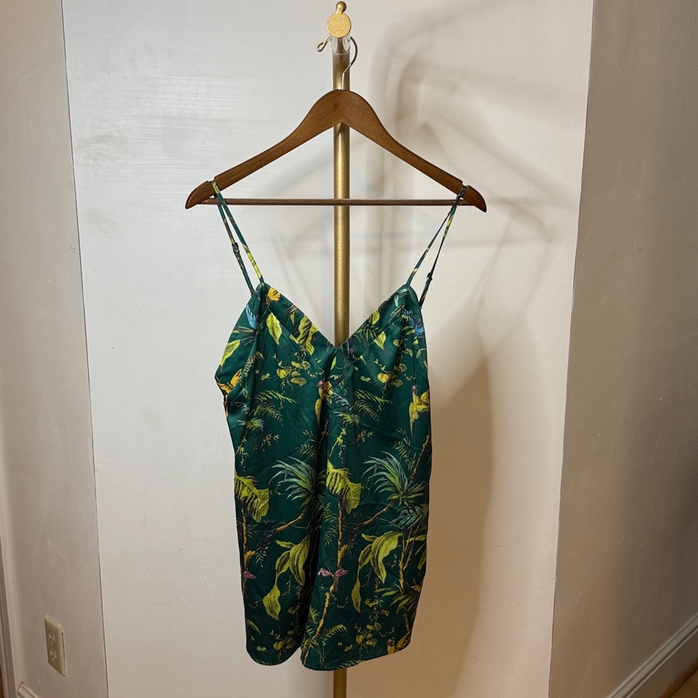 Tropical Green Spaghetti Strap Romper
